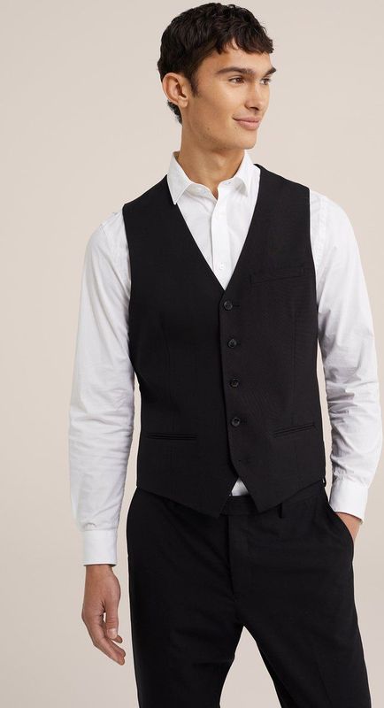 Fundamentals - Heren Slim Fit Gilet - Zwart - Katoen