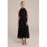 WE Fashion - Dames Maxi-jurk - Zwart - Lurex-kwaliteit - Regular fit