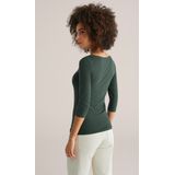 WE Fashion - Shirt - Donkergroen - Jersey - Driekwart Mouw - Aansluitende Pasvorm