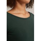 WE Fashion - Shirt - Donkergroen - Jersey - Driekwart Mouw - Aansluitende Pasvorm