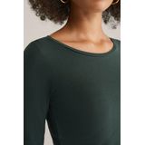 WE Fashion - Shirt - Donkergroen - Jersey - Driekwart Mouw - Aansluitende Pasvorm