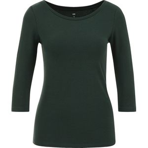 WE Fashion - Shirt - Donkergroen - Jersey - Driekwart Mouw - Aansluitende Pasvorm
