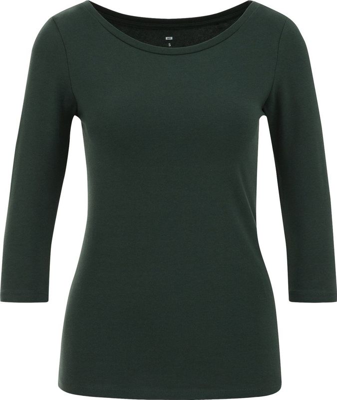 WE Fashion - Shirt - Donkergroen - Jersey - Driekwart Mouw - Aansluitende Pasvorm