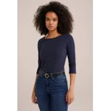 WE Fashion - Top - Donkerblauw - Katoenmix - 3/4 Mouwen