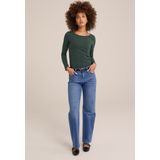 WE Fashion - Shirt - Donkergroen - Lange Mouw - Getailleerd Model