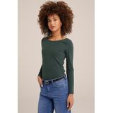 WE Fashion - Shirt - Donkergroen - Lange Mouw - Getailleerd Model