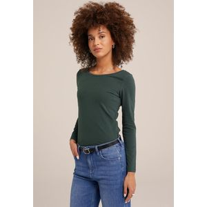 WE Fashion - Shirt - Donkergroen - Lange Mouw - Getailleerd Model