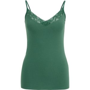 WE Fashion - Dames singlet met kant - Groenblauw - Katoen - Maat: S