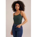 WE Fashion - Spaghetti Top - Donkergroen - Slanke Pasvorm - Mouwloos