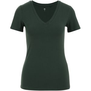 WE Fashion - Dames T-shirt - Legergroen - Slim Fit - Katoen