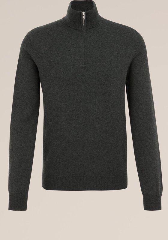 Fundamentals - Slim Fit Trui met Rits - Grijsgroen - Katoen