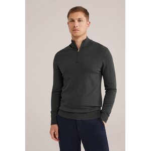 Fundamentals - Slim Fit - Heren Trui met Rits - Grijsgroen - Katoen