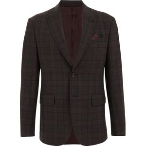 Van Gils - Heren premium wol mix blazer met ruitdessin - Slim Fit - Bruin -  Maat: 46