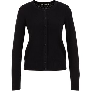 WE Fashion - Gebreid Vest - Zwart - Katoen - Ronde Hals - Lange Mouwen