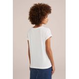 WE Fashion - Dames T-shirt met opengewerkte structuur - Regular fit - Wit -  Maat: XS