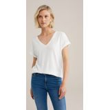WE Fashion - Dames T-shirt met opengewerkte structuur - Regular fit - Wit -  Maat: XS