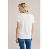 WE Fashion - Dames T-shirt met opengewerkte structuur - Regular fit - Wit -  Maat: XS