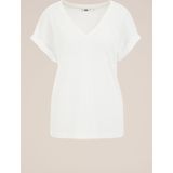 WE Fashion - Dames T-shirt met opengewerkte structuur - Regular fit - Wit -  Maat: XS
