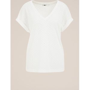 WE Fashion - Dames T-shirt met opengewerkte structuur - Regular fit - Wit -  Maat: XS