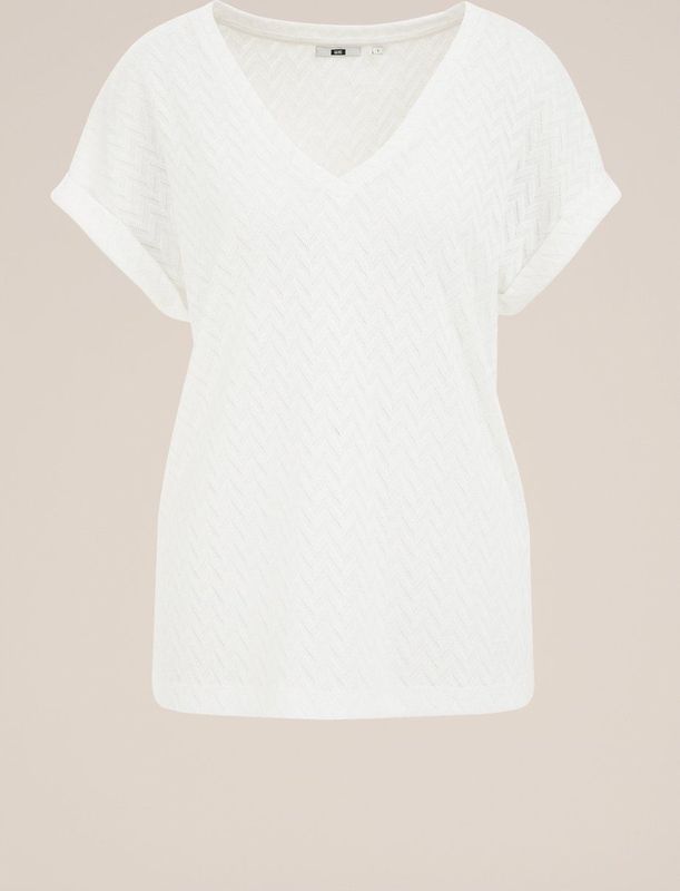 WE Fashion - Dames T-shirt met opengewerkte structuur - Regular fit - Wit -  Maat: XS