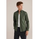 Fundamentals - Slim Fit - Heren Overhemd - Legergroen - Katoen