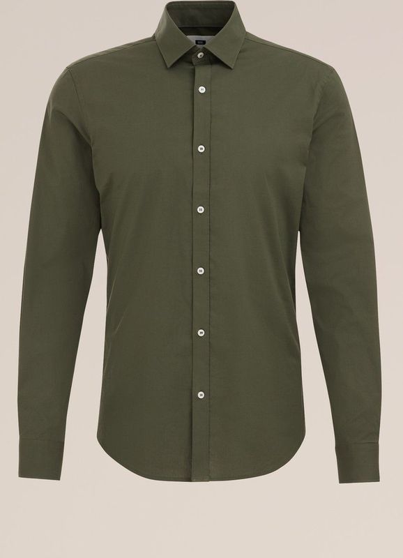 Fundamentals - Slim Fit - Heren Overhemd - Legergroen - Katoen