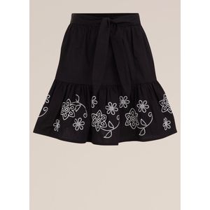 Plooirok - Katoenmix - Elastische Taille - Striksluiting - Borduursels - Ruches