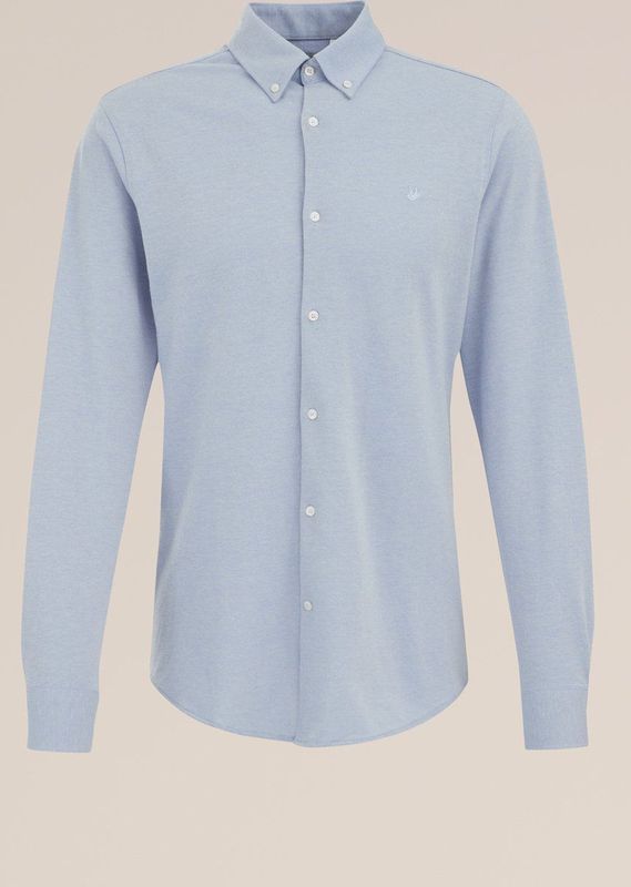 WE Fashion - Tall Fit Overhemd - IJsblauw - Piquéjersey - Katoen