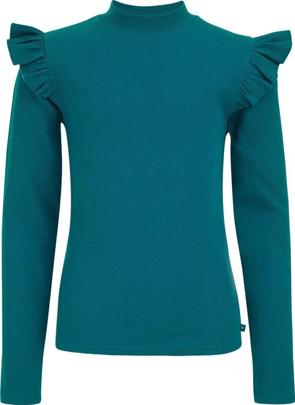 WE Fashion Meisjes geribd T-shirt met ruches