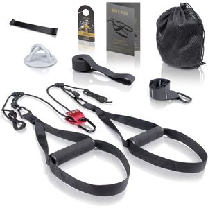 High Pulse Sling Trainer Kit (7 stuks) - Uitgebreide sling trainer kit met katrol, deuranker, muurbevestiging, poster, deurplaat, tas en fitnessband voor een effectieve training van het hele lichaam