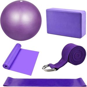 5-Delige Yoga Starter Kit: Yoga Blokken, Strap Set, Yoga Bal, Fitness Oefening Weerstand Loop Band, Stretching Strap - Yoga Apparatuur en Accessoires voor Thuis, Gym, Yoga Training