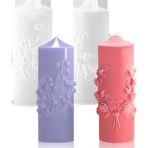 Siliconen Bloemen Kaarsvormen - Set van 2 stuks, Cilindrische 3D Kaarsvormen voor Handgemaakte Decoratie, Siliconen Gietvormen voor Kaarsen maken, Wax en Zeep (Lelietjes van Dalen, Rozen)
