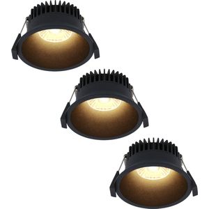 3x Finn Dimbare LED inbouwspot - 10 Watt - Plafondspot - 2700K warm wit - 900 Lumen - Binnen & buiten - Verzonken spot - Zwart