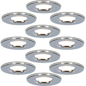 Set van 10 Inbouwspots - Dimbaar - 6 Watt - 2700K Warm wit licht - IP65 waterdicht - Plafondspot Chroom - Venezia