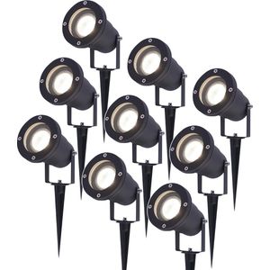 Set van 9 LED Prikspots - 4000K Neutraal wit - Kantelbaar - IP44 Vochtbestendig - Aluminium - Tuinspot - Geschikt voor in de tuin - Zwart - 3 jaar garantie