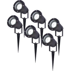 Set van 6 LED Prikspots - 6000K Daglicht wit - Kantelbaar - IP44 Vochtbestendig - Aluminium - Tuinspot - Geschikt voor in de tuin - Zwart - 3 jaar garantie