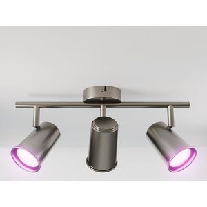 Riga Smart LED Plafondlamp 3 spots RVS - Draaibaar en Dimbaar - 3 lichts - GU10 RGBWW - Plafondspot woonkamer en gang - Opbouwspot verlichting - Google Home & Amazon Alexa