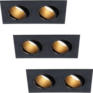 HOFTRONIC - Mallorca - Set van 3 LED Inbouwspots Dubbel - GU10 2700K Warm wit - Dimbaar en kantelbaar - Rechthoek / vierkant - Plafondspot voor woonkamer, slaapkamer en gang - IP22