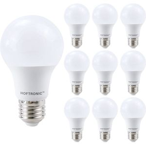 HOFTRONIC - Voordeelverpakking 10X E27 LED Lampen - 8,5 Watt 806lm - Vervangt 60 Watt - 6500K Daglicht wit licht - Grote fitting - A60 peertje E27 Lamp