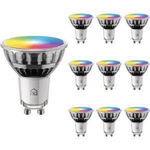 10x GU10 smart spot - 4,5 Watt 350 lumen - RGB + 2200K-6500K - WiFi + Bluetooth - Glazen spot - App besturing, Google Home, Amazon Alexa en Siri