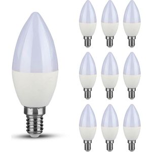 V-TAC Voordeelverpakking - 10x E14 LED lampen - 3,7 Watt 320 lumen - Vervangt 25 Watt - 3000K warm wit licht - C37 kaarslampen