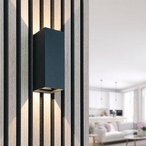 HOFTRONIC - Miles S - Wandlamp Up Down Dimbaar - 3000K Warm wit licht - 10 Watt 820 Lumen - IP65 waterdicht voor binnen en buiten - Zwart - Buitenlamp