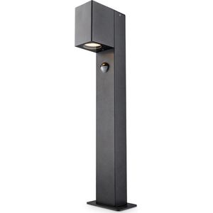 HOFTRONIC - Marion Sokkellamp 50cm - Buitenlamp met bewegingssensor en schemerschakelaar - GU10 fitting - Zwart - IP65 waterdicht - Padverlichting - Tuinverlichting en opritverlichting