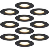 Set van 10 Bari - LED Inbouwspots Dimbaar Zwart - IP65 waterdicht voor badkamer, binnen en buiten - GU10 4,5 Watt 345 Lumen - 2700K Warm wit - Spotjes