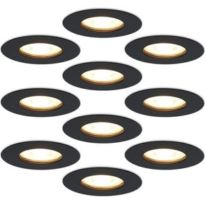 Set van 10 Bari - LED Inbouwspots Dimbaar Zwart - IP65 waterdicht voor badkamer, binnen en buiten - GU10 4,5 Watt 345 Lumen - 2700K Warm wit - Spotjes