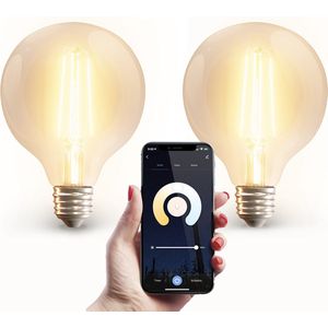 HOFTRONIC Smart - Set van 2 E27 LED Filament lamp - G95 - Wifi & Bluetooth - 806 lumen - 7 Watt - Dimbaar - Warm wit tot helder daglicht wit