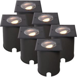 Set van 6 Cody LED Grondspots Zwart – GU10 4,5 Watt 345 lumen dimbaar - 2700K warm wit - Kantelbaar - Overrijdbaar - Vierkant – IP67 waterdicht