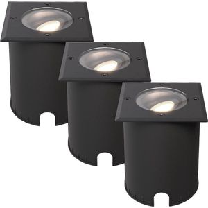 Set van 3 Cody LED Grondspots Zwart – GU10 4,5 Watt 345 lumen dimbaar - 4000K neutraal wit - Kantelbaar - Overrijdbaar - Vierkant – IP67 waterdicht