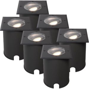 Set van 6 Cody LED Grondspots Zwart – GU10 4,5 Watt 345 lumen dimbaar - 4000K neutraal wit - Kantelbaar - Overrijdbaar - Vierkant – IP67 waterdicht