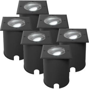 Set van 6 Cody LED Grondspots Zwart – GU10 4,5 Watt 345 lumen dimbaar - 6500K daglicht wit - Kantelbaar - Overrijdbaar - Vierkant – IP67 waterdicht